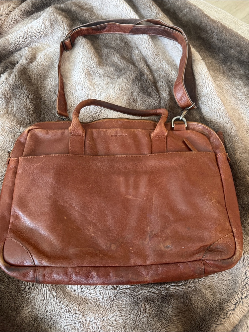 Men's Leather Laptop Briefcase Shoulder Bag - Chestnut Brown